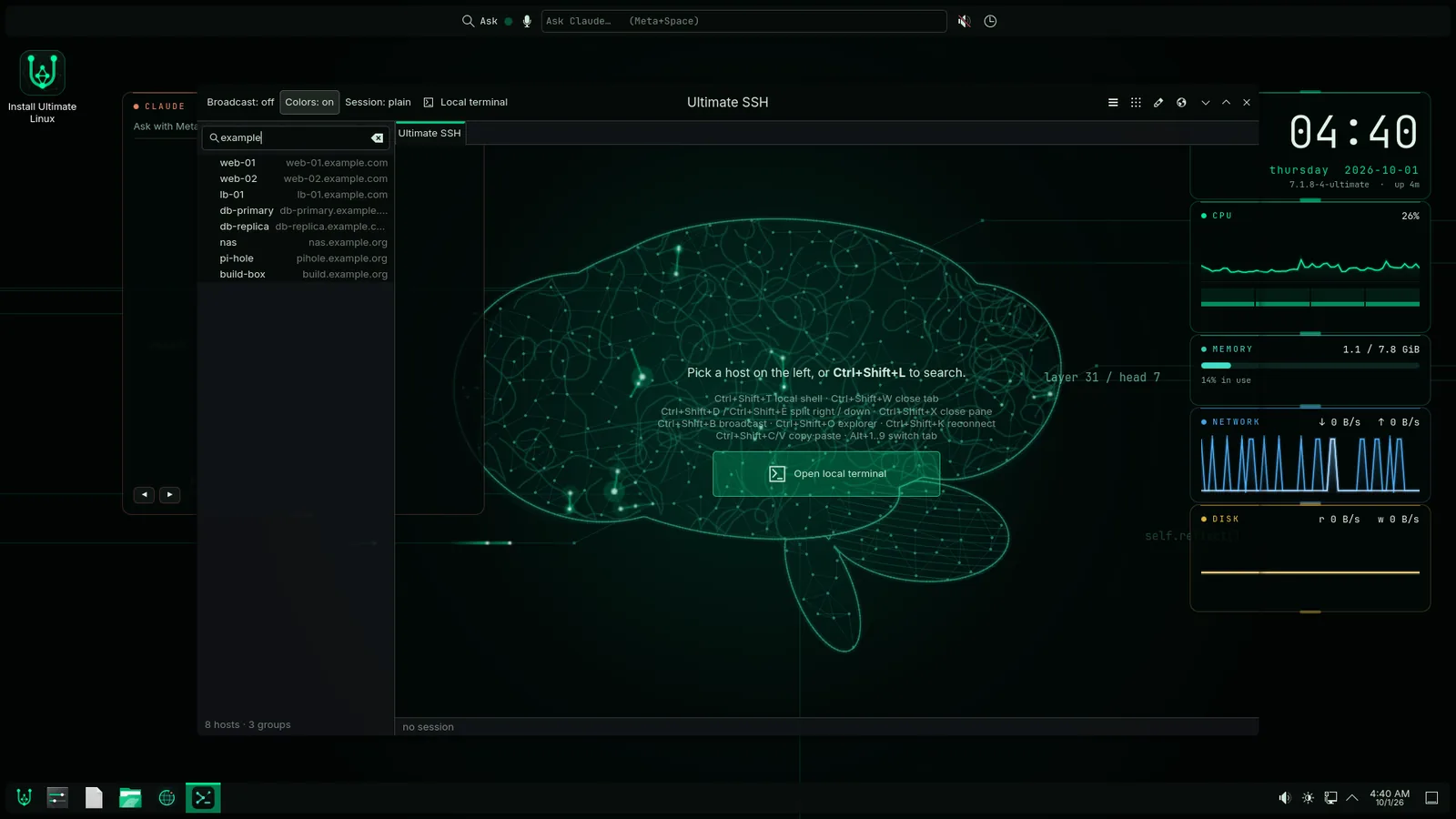 Ultimate SSH with a searchable list of demo servers